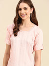 Women's Peach Embellished Straight Kurta-SKC-965-Peach