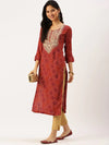 Women's Red Printed Straight Kurtas-AT-A418-K-Red