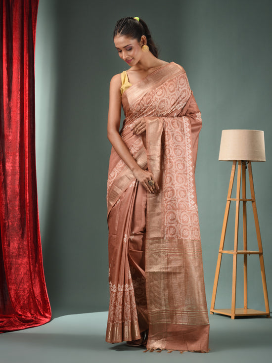 Beige Blended Silk Handwoven Saree With Woven Zari Border-MA50BSL34830118