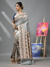 Grey Katan Silk Banarasi Saree With Ethnic Motifs And Zari Woven Designs-MA52KA441380084