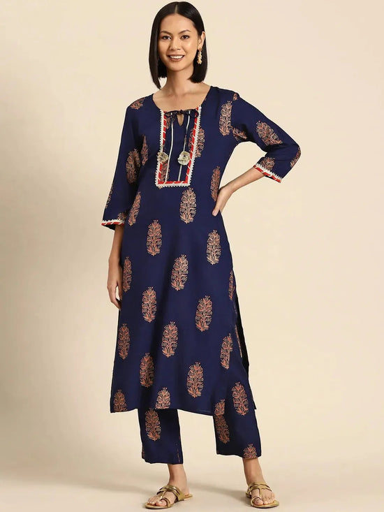 Kurta Pyajama with gota work in Navy Print