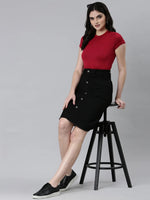 Women Black Solid Pencil Skirt-LT-SKT-102217-Black