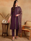 Ahika Women Purple Silk Blend Embroidered Straight Kurta Pant Set With Dupatta-PKSKD2370_S