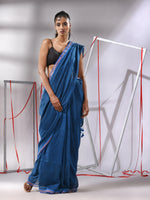 Sapphire Blue Cotton Saree With Sequined Pallu-MA55CT06520117