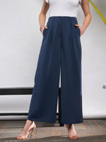 Women Blue Front Pleated Loose Fit Korean Pants