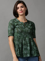 Women's Green Printed Top-NJ-3058246-Green