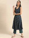 Deep back tie up kurta palazzo in Navy