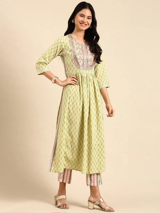 Women's Green Printed Kurta Set-GW-411-Green