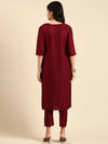 Women's Red Embroidered Kurta Set-SKC-837-Burgundy