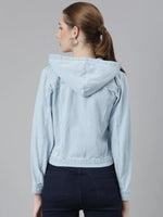 Women Blue Solid Denim Jacket-GZ-9510-Blue