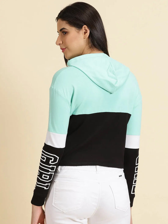 Women's Sea Green Colourblock Sweatshirt-AF-1751-Seagreen