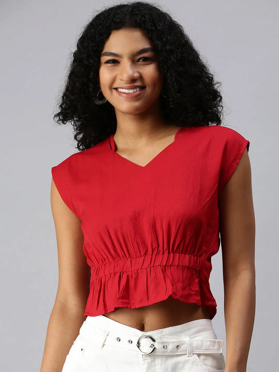 Women Red Solid Corset Top-AE-10210-Red