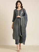 Women Grey Floral Kurta Set-AT-A940-KPD-Grey