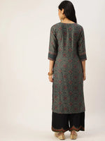 Women's Green Printed Straight Kurtas-AT-A424-K-Green