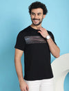 Venitian Men Printed Round Neck Black Cotton Lycra T-Shirt