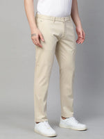 Genips Men's Cotton Stretch Caribbean Slim Fit Cream Color Solid Trousers