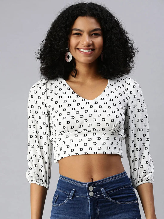 Women's White Typography Top-AE-10299-Whiteblack