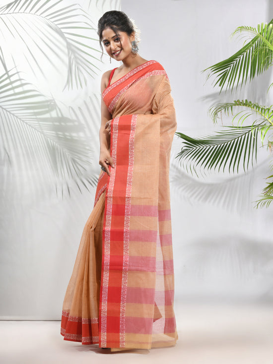 Beige Pure Cotton Tant Saree With Woven Designs-MA51TT43430112