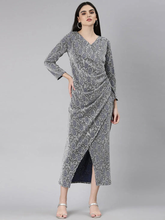 Women Silver Solid Gown Dress-8I-10009-Silver