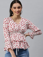 Women's Printed White Top-AE-10226-Whitered