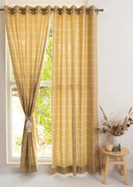 Cabin Checks 100% cotton geometric curtain for living room - Room darkening - Brown - Pack of 1-230422008