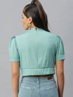 Women's Sea Green Solid Crop Tops-AE-10293-Seagreen