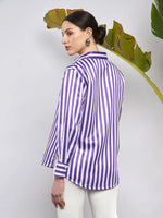 Women Purple & White Satin Striped Shirt