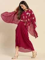 Cape top with draped skirt in Magenta