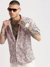 Men Spread Collar Ethnic Motifs Pink Casual Shirt-REVERIE-2126-Pink