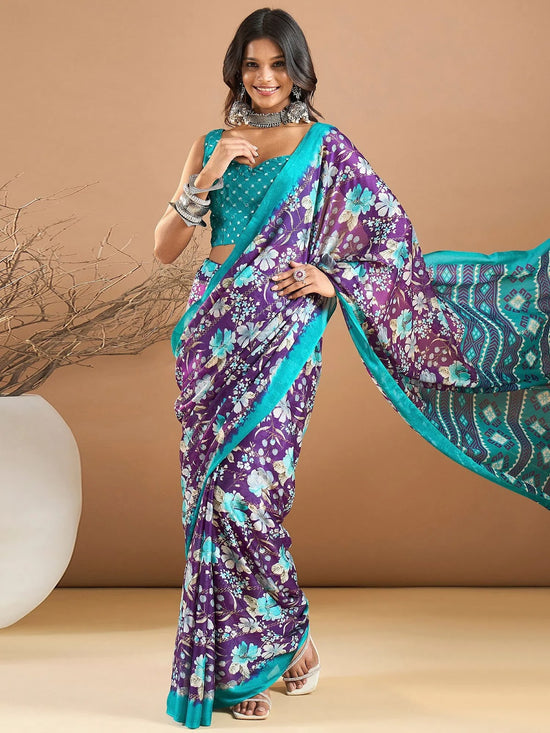 Saree Mall Women's Georgette Purple Printed Designer Saree With Blouse Piece-MOHINI101