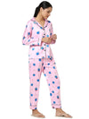 Smarty Pants Women's Silk Satin Baby Pink Color Oswald Print Full Sleeves Night Suit