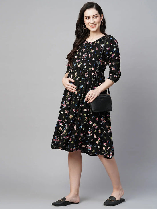 MomToBe Floral Printed Maternity A-Line Sustainable Dress