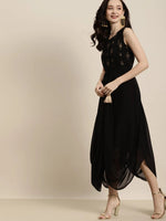 Women Black Sleeveless Foil Dhoti Dress