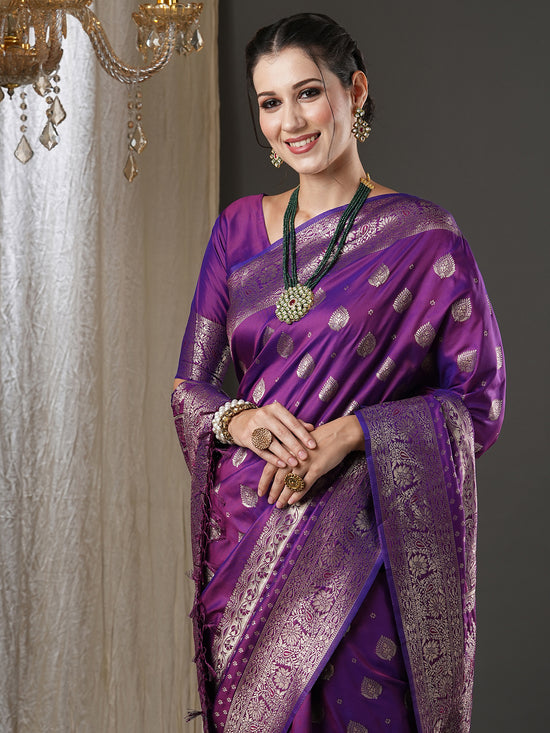 Saree Mall Women's  Blend Purple Woven Design Designer Saree With Blouse Piece-18PAKHI1902