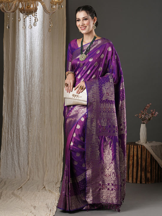 Saree Mall Women's  Blend Purple Woven Design Designer Saree With Blouse Piece-18PAKHI1902