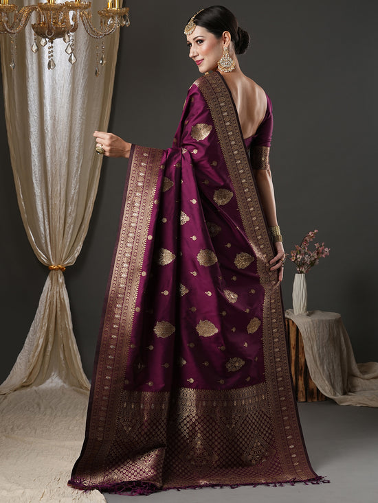 Saree Mall Women's  Blend Purple Woven Design Designer Saree With Blouse Piece-18PAKHI1904