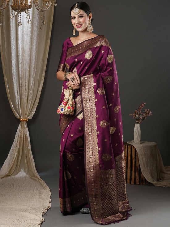 Saree Mall Women's  Blend Purple Woven Design Designer Saree With Blouse Piece-18PAKHI1904