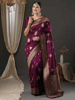 Saree Mall Women's  Blend Purple Woven Design Designer Saree With Blouse Piece-18PAKHI1904