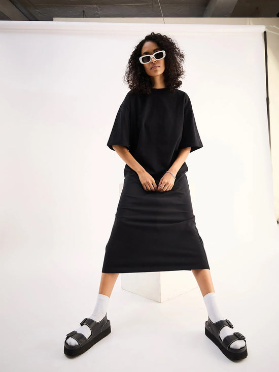 Women Black Oversized T-Shirt Dress