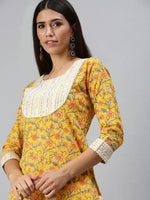 Women's Yellow Printed Kurta Sets-SS365-Yellow