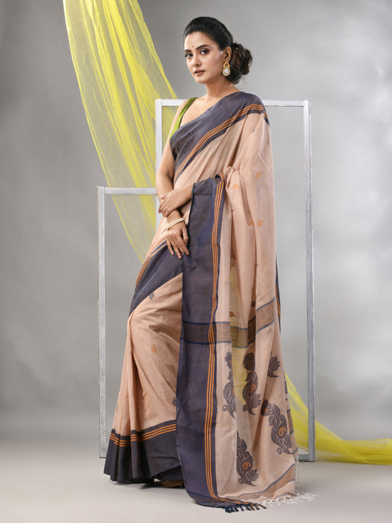 Beige Cotton Handspun Soft Saree-MA57CH331710019