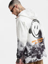 Men Hooded White Typography Tailored Oversized Jacket-K-8869-White