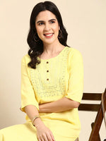 Women's Yellow Embellished Straight Kurta-NJ-3468222-Yellow