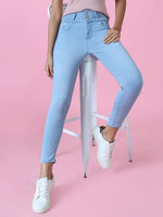 Women's Blue Solid Skinny Fit Denim Jeans-GZ-5351-Blue