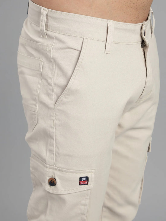 Solid Cargo Pants with 6 pockets-Beige-HC3011-32