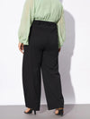 Women Black Hem Button Detail Straight Pants