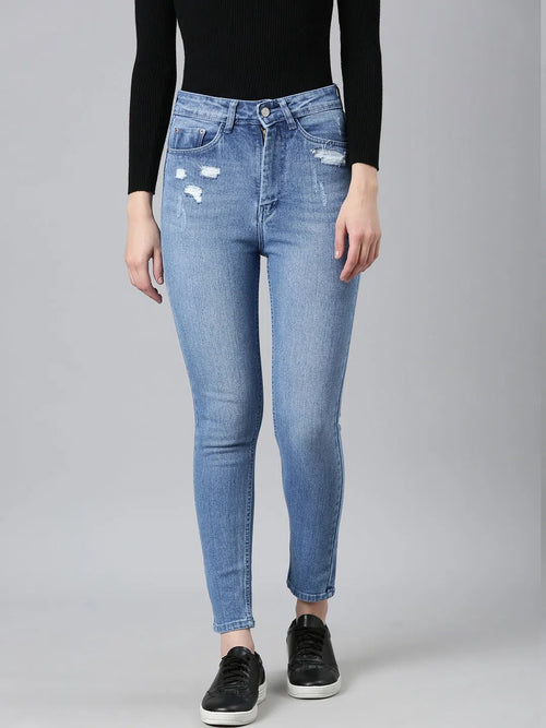 Women Blue Solid Slim Fit Denim Jeans-GZ-5458-Blue