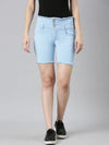 Women Blue Solid Denim Shorts-LT-S-102230-Blue