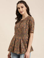 Women Taupe Floral A-Line Kurti-NJ-3058255-Taupe