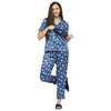 Smarty Pants Women's Silk Satin Teal Blue Color Floral Print Night Suit